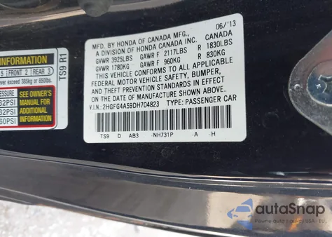 2013 Honda Civic Si z USA, uszkodzony, nr VIN 2HGFG4A59DH704823